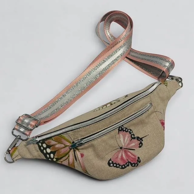 Sac banane beige thème papillon
