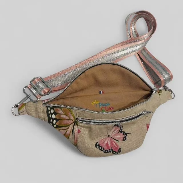 Sac banane beige thème papillon