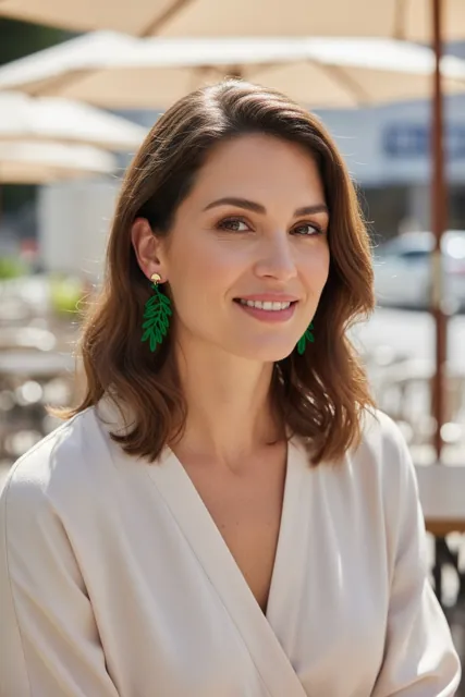 Boucles d’oreilles brodées couleur verte– légères et antiallergiques