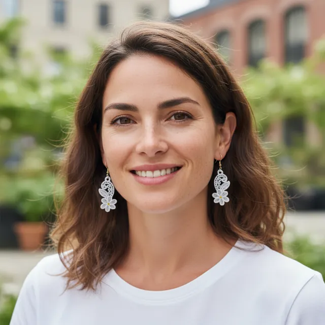 Boucles d’oreilles brodées  floral élégant légères et antiallergiques